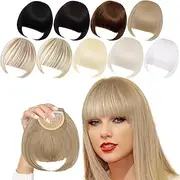 Ash Blonde Bangs Hair Clip Extension French Bang Clip in Thick Natural Full Front Neat Bangs Straight Fringe Bang with Temples One Piece Hairpiece (Ash Blonde)