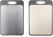 BeGrit Stainless Steel Double Sided Chopping Board with Juice Groove, 400x270x14mm Large Size, Non-Slip Handle, Heat-Resistant, Food-Grade Safe for Meat, Veggies, Fruits, Silver