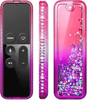 NZND Protective Case Compatible with Apple TV Siri Remote 4K / 4th / 5th Generation - Glitter Liquid Waterfall Floating Sparkle Bling Diamond Shockproof Cover (Pink/Purple)