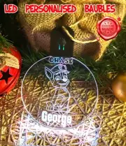 Paw Patrol Chase Personalised name Christmas Bauble LED Light Hanging Decoration