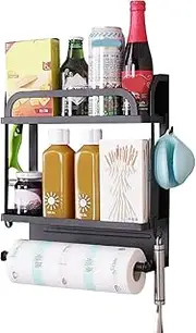 Magnetic Fridge Shelf - Condiment Organizer with Paper Towel Holder | Side Fridge Storage Rack, Space Saving Organizer for Fridge and Microwave Oven