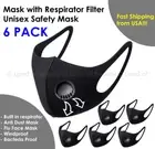 (6ea) RESPIRATOR FILTER FASHION FACE BLACK MASK WASHABLE & REUSABLE FACE MASK
