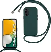 [Belzsxy] Silicone Mobile Phone Chain for Samsung Galaxy A13 5G/Galaxy A04S, Case with Strap, Adjustable Mobile Phone Necklace Case with Strap, Mobile Phone Case for Hanging, Case with Cord, Dark Green