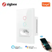 Brazil Standard Tuya Zigbee3.0 Smart Wall Light Switch with Socket 4X2 Glass Panel Light Switch Smart Life Voice Control