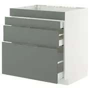 METOD / MAXIMERA base cab f hob/4 fronts/3 drawers, white/Nickebo matt grey-green, 80x60x80 cm