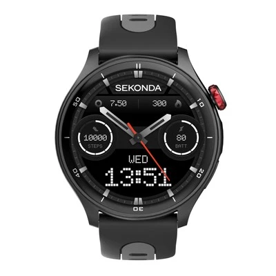 Sekonda 47mm Active Pro GPS Smart Watch in Black with Black Silicone Strap