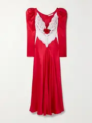 [Rodarte] Rodarte - Embellished Lace-paneled Silk-satin Maxi Dress - Crimson - US12 US 12 Red