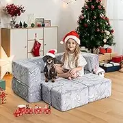 Kids Sofa Couch, 14pcs Modular Kids Play Couch for Playing, Creativing, Sleeping, Convertible Toddler Play Foam Couch, Glow in The Dark, Child Sectional Sofa for Playroom,Bedroom Furniture