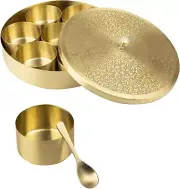 New Pure Brass Masala Box Set with Spoon Container 90 Ml-Food Spice Storage Rack