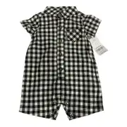 Carters Baby Checkered Romper 3M Short Sleeve Button-Up Shirt One-Piece Outfit
