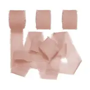 1" x 7Yd Chiffon Silk Ribbon, 3 Rolls Handmade Fringe Fabric for Gifts, Dry Rose