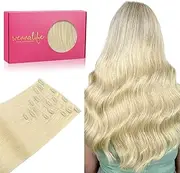 WENNALIFE Clip in Hair Extensions Real Human Hair, 45cm 18 Inch 120g 7pcs Human Hair Extensions Clip In Human Hair, Bleach Blonde Hair Extensions Clip In Real Hair Coloured Remy Human Hair Extensions