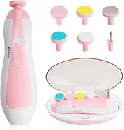 Nebula-X Baby Nail File 6 in 1, Safe Electric Baby Nail Buffer, Baby Nail Kit, Baby Nail Trimmer, Newborn Toddler or Adults Toes and Fingernails Clipper, Trim and Polish (Blue) (pink)