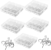 TOYANDONA 5 Sets Barbed Carbon Steel Fishing Hooks Kit with Portable Plastic Box for Freshwater Fishing Catfish Bass and Trout Tackle Accessories