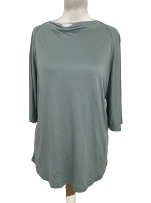 Jaeger Women's Top Size 16 Dark Turquoise Jersey Cowl Neck 3/4 Sleeve New F1