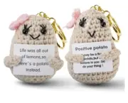 Set of 2 Positive Potato with Key Chain Mini Knitting Potato Crochet W/