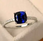 Solitaire engagement ring size 6 emerald cut sapphire with cubic zirconia new