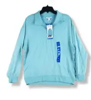 Three Dots Ladies Quarter Zip Super Soft Pullover Easy Relax Fit Blue Large