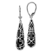 Sterling Silver Rh-Pltd Polished Onyx Teardrop Leverback Dangle Earrings