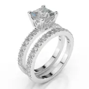 1.05 CT D/SI1 Genuine Princess Cut Diamond Engagement Ring Set 14K White Gold