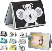 Taf Toys Tummy Time Book - Soft High Contrast Baby Book with Two Sides for Two Developmental Stages, Crinkle Activity Book