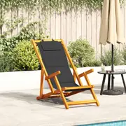 vidaXL Folding Beach Chair with Armrests Black Acacia Wood & Textilene