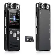 Voice Recorder Playback 32GB Internal Storage 64GB TF Card Voice Activated Recorder DSP Noise Reduction Dual Microphones Mp3 Speaker Music Overdubbing