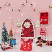 23PCS Christmas Tooth Fairy Door Kit,Christmas Elf Girl Fairy Doors Decorations,Enchanted Fairy Doors Xmas Decor Miniature Dollhouse Door,Tiny Outdoor Xmas Decor for Crafts DIY Gift Christmas