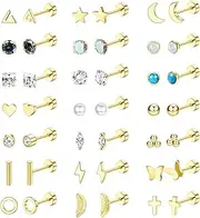 [Kakonia] Hypoallergenic Flat Back Stud Earrings for Women Men Surgical Stainless Steel Earrings Set for Sensitive Ears Cartilage Earring Small Flatback Studs Earrings Stacks Screw Back Earrings Piercing