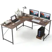 Giantex L-Shaped Computer Desk Corner Gaming Table w/Power Strip Home Office Workstation Brown
