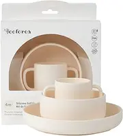 Yooforea Baby Led Weaning Supplies - Toddler Infant Essentials First Stage Feeding Set - Tiny Cup, Suction Bowl & Plate - 100% Platinum Food Grade Silicone - BPA BPS PVC Free - Cream