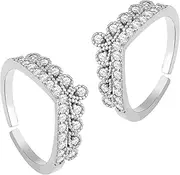 [Aheli] Cubic Zirconia Studded Silver Plated Adjustable Toe Ring Bichiya Jewellery for Women, Brass, No Gemstone