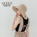 QUEENSHOP 大帽沿圓形綁帶草帽 兩色售 現+預【07020615】