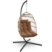 SereneLife Hanging Egg Chair with Stand - Up to 250 kg of Capacity - Beautiful Swinging Basket Chair with Base Made from Wicker Rattan and Powder-Coated Steel Frame - Egg Swing Chair with Stand