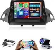 4G+64G Car Radio for Ford Escape Kuga 2013-2019, Rimoody Android 13 Car Stereo Wireless Carplay Andorid auto 9'' HD Touchscreen Mirror Link GPS navigation WiFi Bluetooth FM/RDS EQ-32 SWC Backup Camera