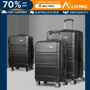 3pc Luggage Trolley Set Suitcase Travel TSA Carry On Hard Case Lightweight ET-BK