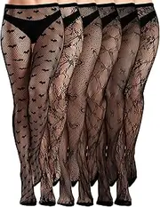 [Ramede] 6 Pairs Women Fishnet Thigh High Stockings Waist Tights Bow Patterned lace Fishnet Leggings Pantyhose for Halloween