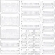 AUSCOM 28 Pcs Clear Drawer Organiser Set with Anti-Slip Pad, 4 Sizes Plastic Drawers Makeup Organisers, Nonslip Sturdy Desk Organiser for Office Drawers/Bathroom Organiser/Home Storage & Organisation