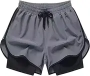[Vaveren] Men's Workout Shorts Double Layer Breathable Casual Active Shorts for Basketball