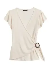 NEW Banana Republic Womens Linen Wrap Top Shirt Flutter Sleeves White XS S M NWT
