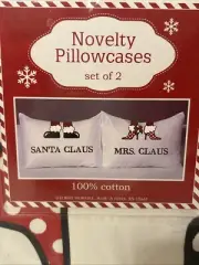 Christmas Pillowcase Set Mr & Mrs Claus Standard Size 100% Cotton Holiday