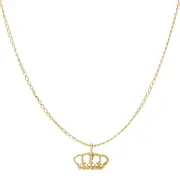 14k Yellow Gold Shiny Crown Pendant Necklace, 18"