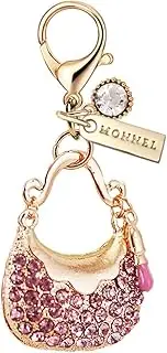 [Monnel] MC482 Crystal Lady Handbag with Lipstick Lobster Clasp Charm for Women with Velvet Bag (Pink,1 Piece), 3.5 cm (L) X 1.2 cm (W) X 4.2 cm (H), Zinc Alloy Metal Rhinestone Crystal Enamel Handmade