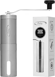 [Zolay] Manual Coffee Grinder with Adjustable Settings, Brushed Stainless Steel, Conical Burr Mill for Aeropress Drip Coffee Espresso French Press (Stainless Steel, Silver)