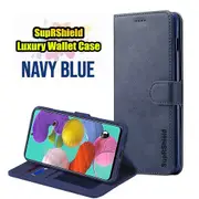 For Samsung Galaxy A51 Case, SupRShield Wallet Leather Flip Magnetic Stand Case Cover (Navy Blue)