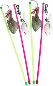 POPETPOP 5Pcs Interactive Plush Mouse Cat Teaser Random Color Cat Training Stick for Indoor Enrichment Activity for Kittens and Cats Strengthen Bond with Pets