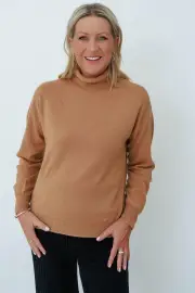 MerinoSnug Alpaca Wool Blend Lightweight High Neck Jumper, Camel / S