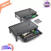 Back Saver Monitor Stand with Drawer - 2 Pack Metal Riser for Desk(Blackish Gray