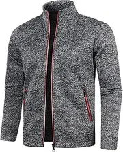 [Qolkmuiy-GJ] Men's Winter Turtleneck Knitted Cardigan Casual Long Sleeve Zipper Sweaters Knitted Sweater with Zipper Pockets, Dark Grey, Large