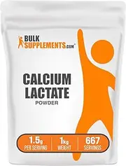 BulkSupplements.com Calcium Lactate Powder - Calcium Supplement, Calcium Lactate Food Grade - Calcium Lactate Supplement, 1500mg per Serving (200mg Calcium), 1kg (2.2 lbs) (Pack of 1)